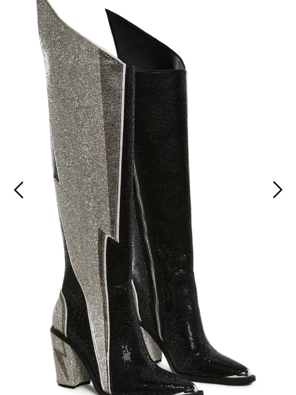 Dolls Kill Noir Ziggy Sheriff Black and Silver Sequin Over-the-Knee Boots